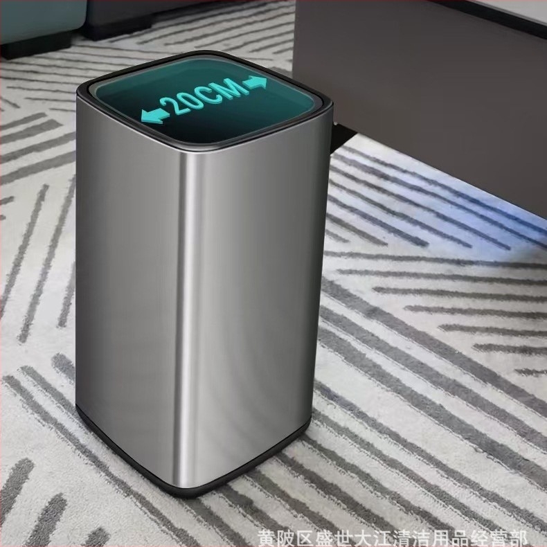 Coș de gunoi din oțel inoxidabil, dublu strat, design pătrat-rotund, 12 L, fără capac, pentru uz comercial (hoteluri, băi, bucătării)