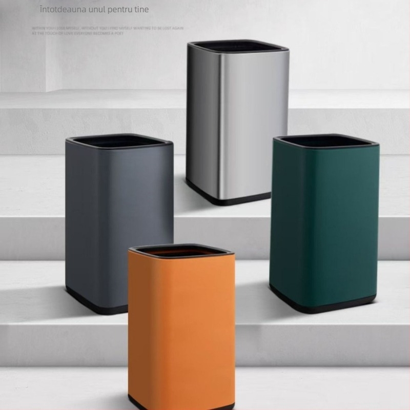 Coș de gunoi din oțel inoxidabil, dublu strat, design pătrat-rotund, 12 L, fără capac, pentru uz comercial (hoteluri, băi, bucătării)