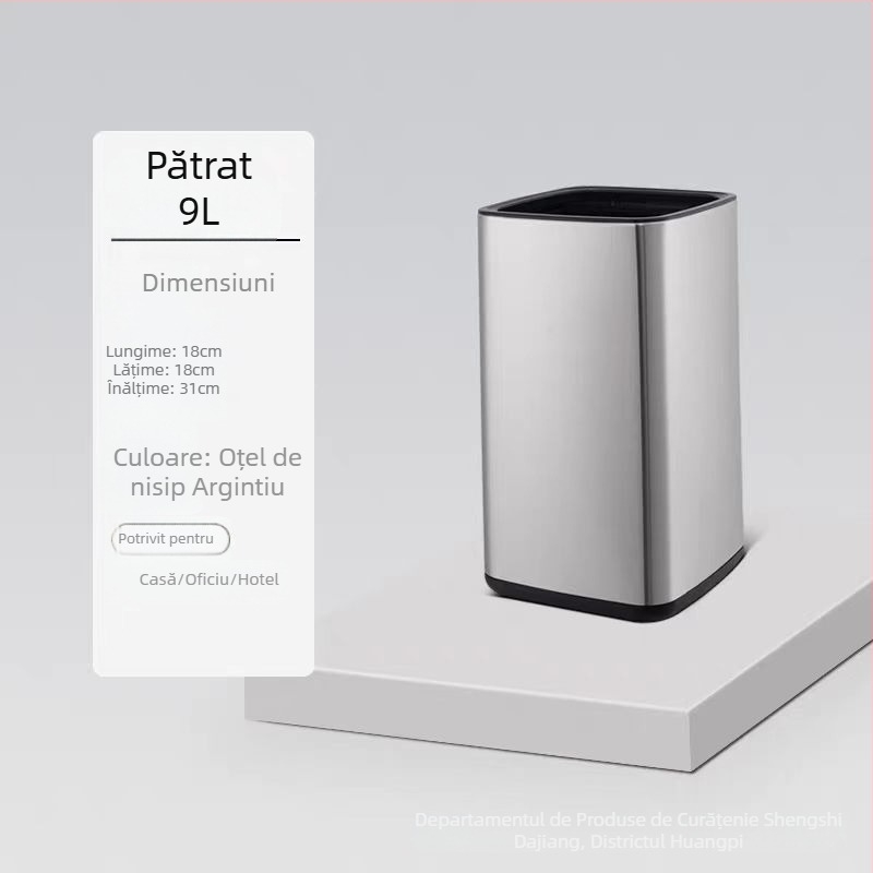 Coș de gunoi din oțel inoxidabil, dublu strat, design pătrat-rotund, 12 L, fără capac, pentru uz comercial (hoteluri, băi, bucătării)