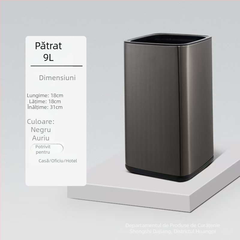 Coș de gunoi din oțel inoxidabil, dublu strat, design pătrat-rotund, 12 L, fără capac, pentru uz comercial (hoteluri, băi, bucătării)