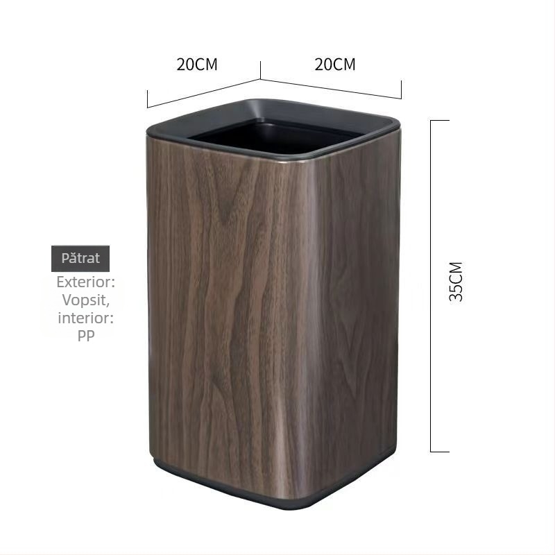 Coș de gunoi din oțel inoxidabil, dublu strat, design pătrat-rotund, 12 L, fără capac, pentru uz comercial (hoteluri, băi, bucătării)