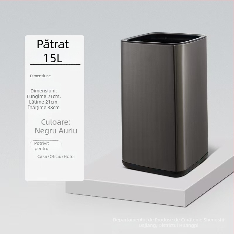 Coș de gunoi din oțel inoxidabil, dublu strat, design pătrat-rotund, 12 L, fără capac, pentru uz comercial (hoteluri, băi, bucătării)