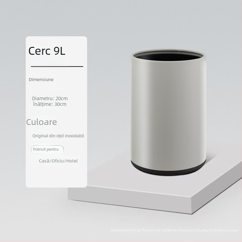 Coș de gunoi din oțel inoxidabil, dublu strat, design pătrat-rotund, 12 L, fără capac, pentru uz comercial (hoteluri, băi, bucătării)