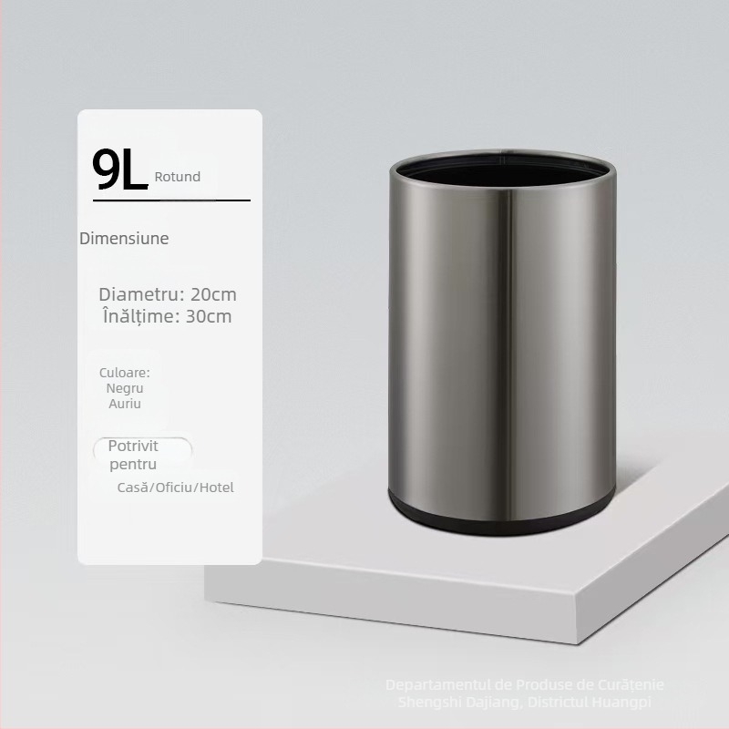 Coș de gunoi din oțel inoxidabil, dublu strat, design pătrat-rotund, 12 L, fără capac, pentru uz comercial (hoteluri, băi, bucătării)