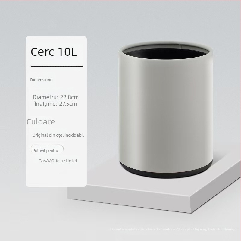 Coș de gunoi din oțel inoxidabil, dublu strat, design pătrat-rotund, 12 L, fără capac, pentru uz comercial (hoteluri, băi, bucătării)