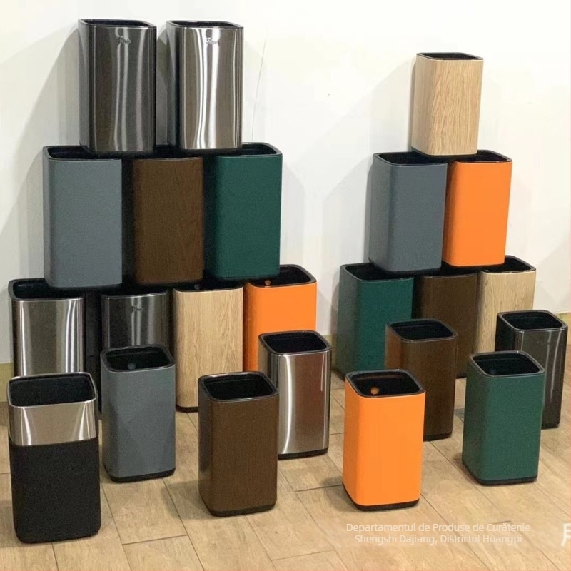 Coș de gunoi din oțel inoxidabil, dublu strat, design pătrat-rotund, 12 L, fără capac, pentru uz comercial (hoteluri, băi, bucătării)