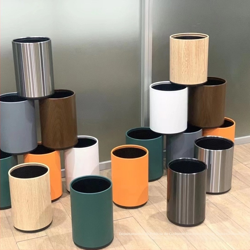 Coș de gunoi din oțel inoxidabil, dublu strat, design pătrat-rotund, 12 L, fără capac, pentru uz comercial (hoteluri, băi, bucătării)