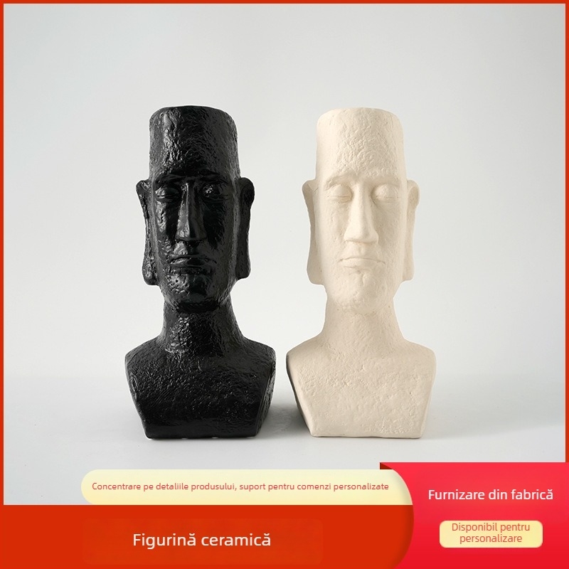 Vază-sculptură ceramică cu cap, porțelan glazurat, inspirație nordică, stil wabi-sabi, ornament mare pentru aranjarea florilor cu temă războinic