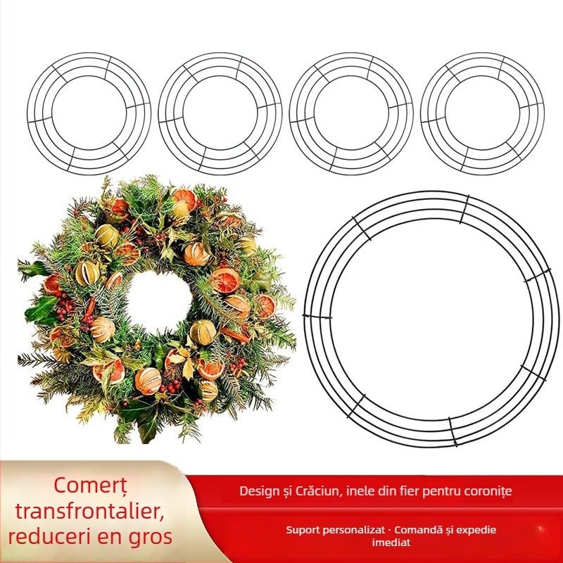 Cadru circular din sârmă pentru flori, cunună de viță, decorațiune de Crăciun (Material: Iron Art; Stil: American; Finisaj: Baking Paint; Nr. art.: 012; Export transfrontalier exclusiv)