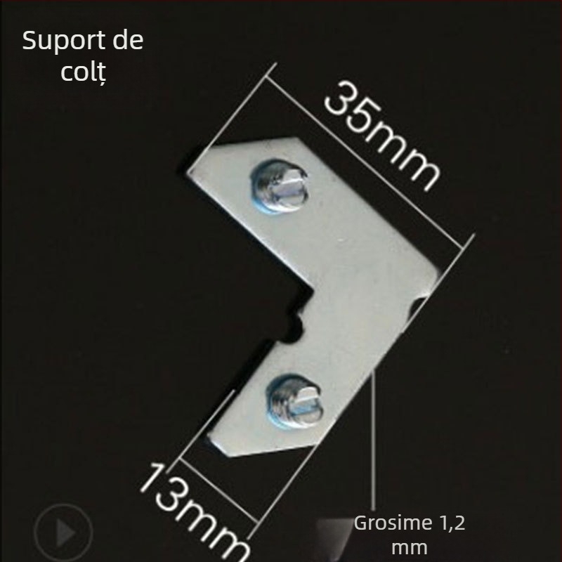 Colț pentru ramă din aliaj metalic – piesă fixă în formă de L, ștanțată, personalizabilă, cârlig pentru agățare