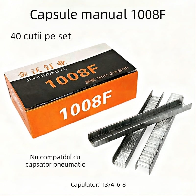 Jinwo pistol manual de cuiere pentru cuiuri în formă de U, construcție metalică, capacitate 2200 cuiere pe cutie, design modern minimalist