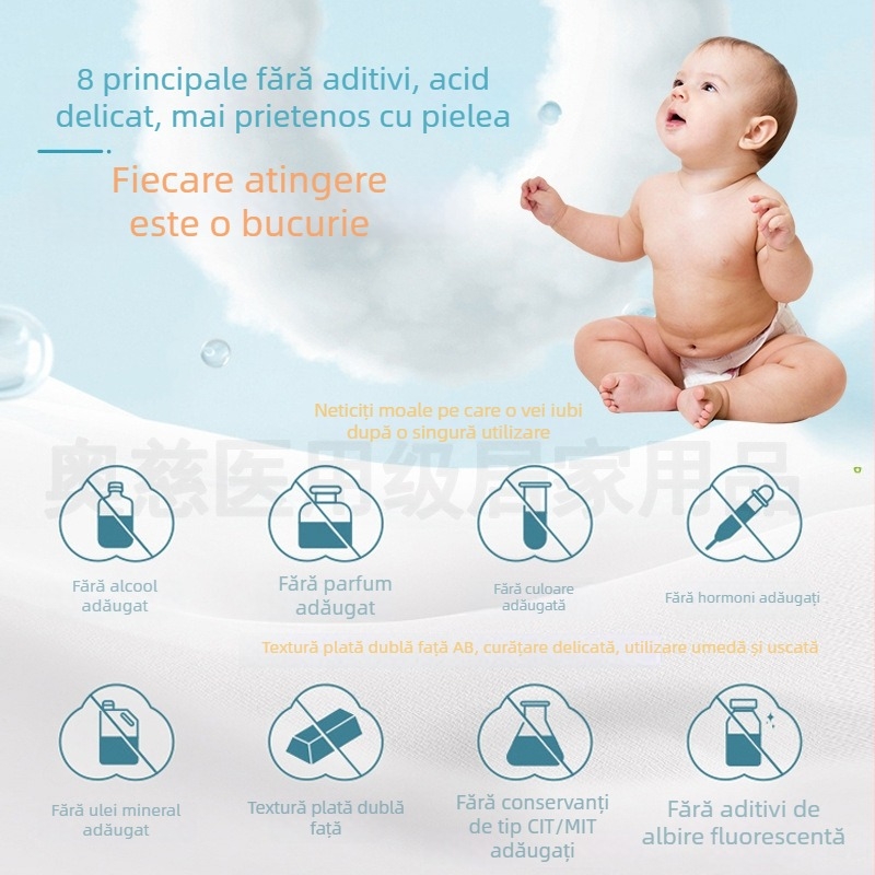 Șervețele de față de unică folosință pentru bebeluși – 100% bumbac, personalizabile, 60 de bucăți