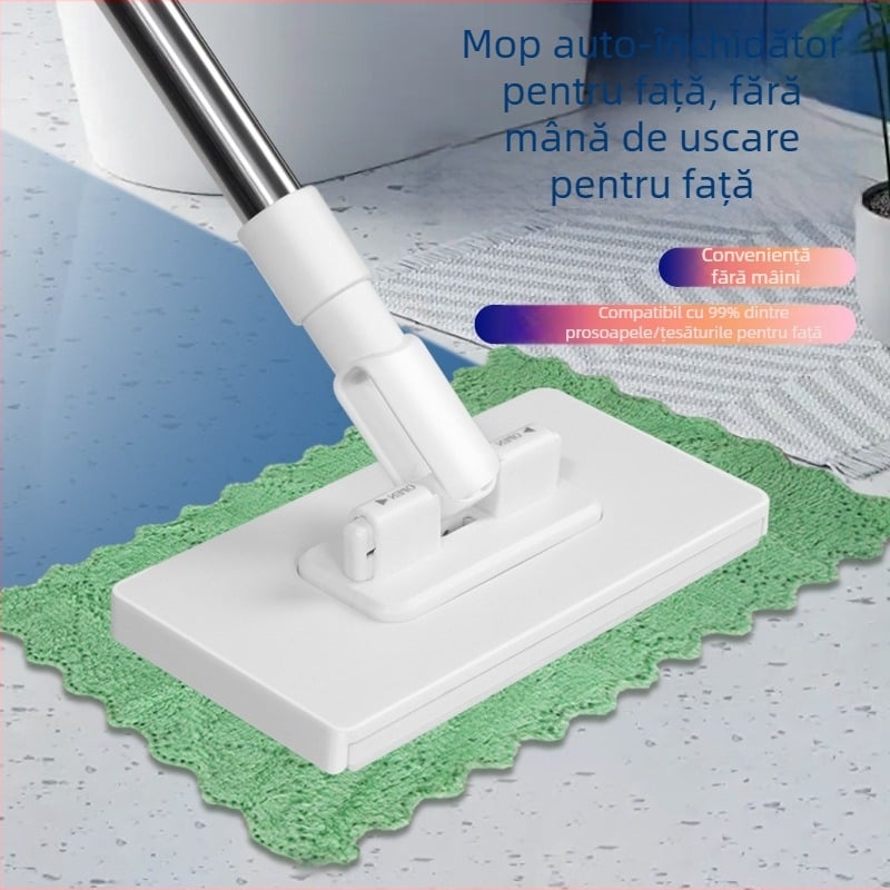 Mop plat pentru podea cu țesătură microfibră, mâner din plastic, capacitate de încărcare 10 kg, uscare 90-100%, acționare monodirecțională