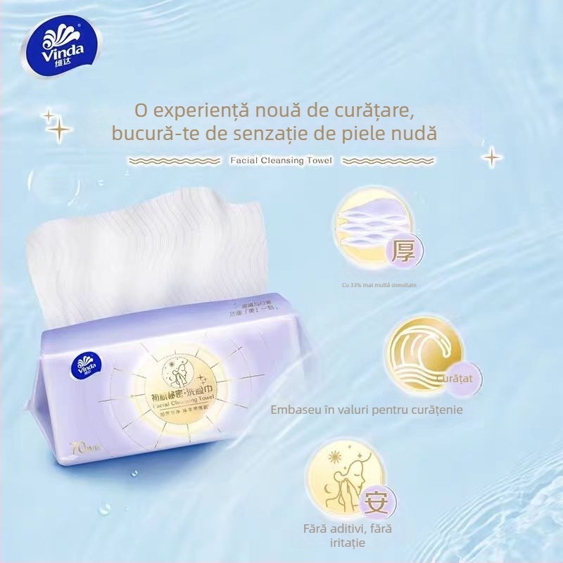Prosoape de față din bumbac 100%, o singură folosință, Vinda, 70 foi, pot fi agățate
