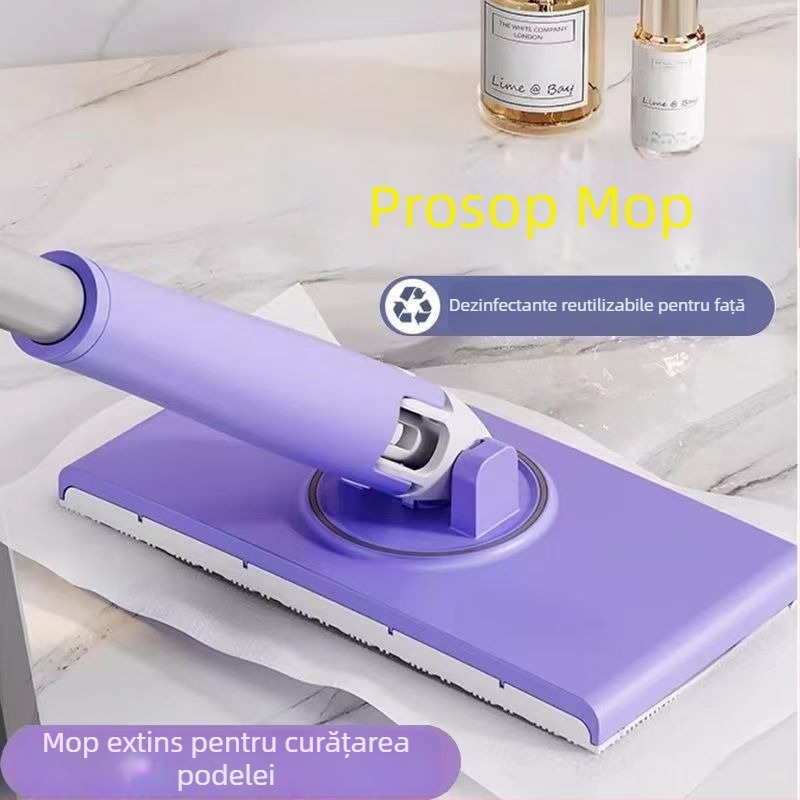 Mop din microfibră cu tijă din plastic – sistem de stoarcere prin alunecare, 50–60% stoarcere, capacitate de încărcare 10 kg, cap plat