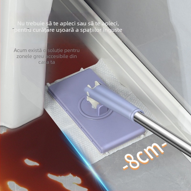Mop din microfibră cu tijă din plastic – sistem de stoarcere prin alunecare, 50–60% stoarcere, capacitate de încărcare 10 kg, cap plat