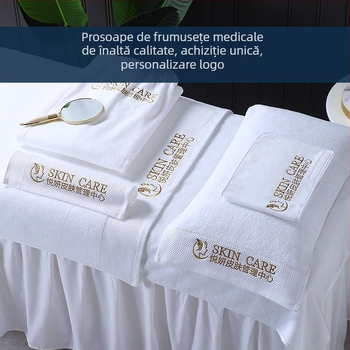 Set de trei prosoape pentru curățare facială pentru salon, din bumbac 100%, 150 g, fir împletit, broderie