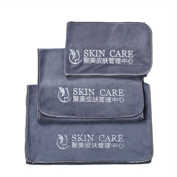 Set de trei prosoape pentru curățare facială pentru salon, din bumbac 100%, 150 g, fir împletit, broderie