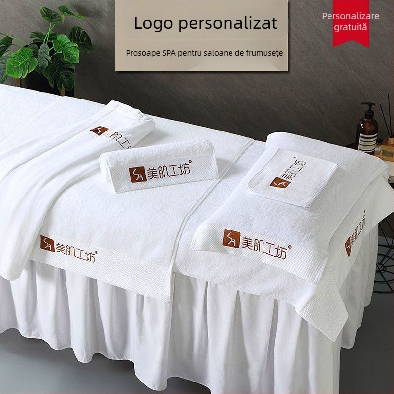 Set de trei prosoape pentru curățare facială pentru salon, din bumbac 100%, 150 g, fir împletit, broderie