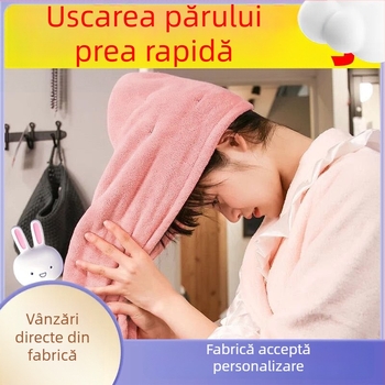 Căciulă de uscare a părului din fleece coral cu microfibră, pentru păr lung, absorbant