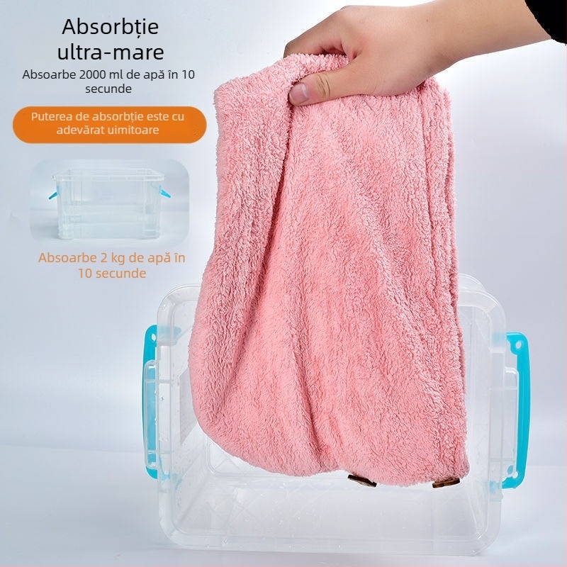 Căciulă de uscare a părului din fleece coral cu microfibră, pentru păr lung, absorbant