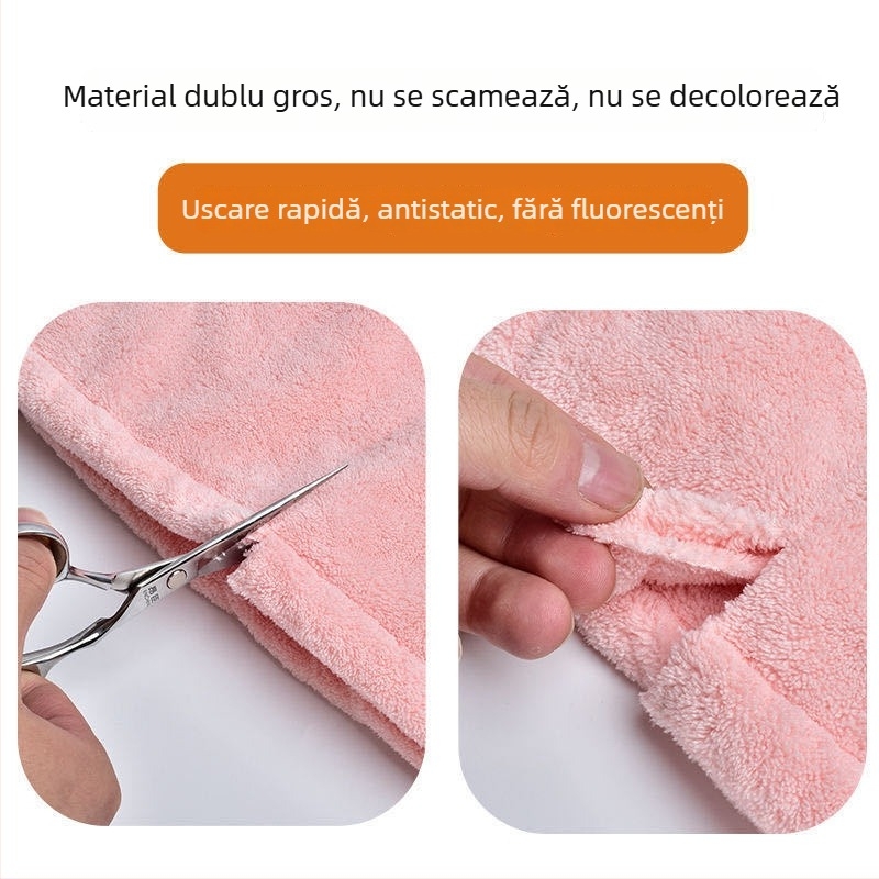 Căciulă de uscare a părului din fleece coral cu microfibră, pentru păr lung, absorbant