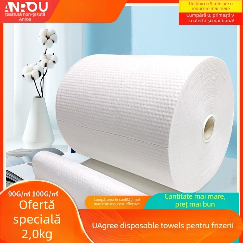 Prosop de unică folosință pentru salon, din fibră de lemn, îngroșat, 90–110 g, absorbție 0–5 s, personalizabil, pachet de 9 role