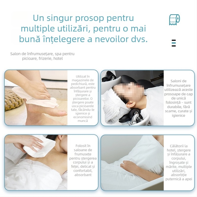 Prosop de unică folosință pentru salon, din fibră de lemn, îngroșat, 90–110 g, absorbție 0–5 s, personalizabil, pachet de 9 role