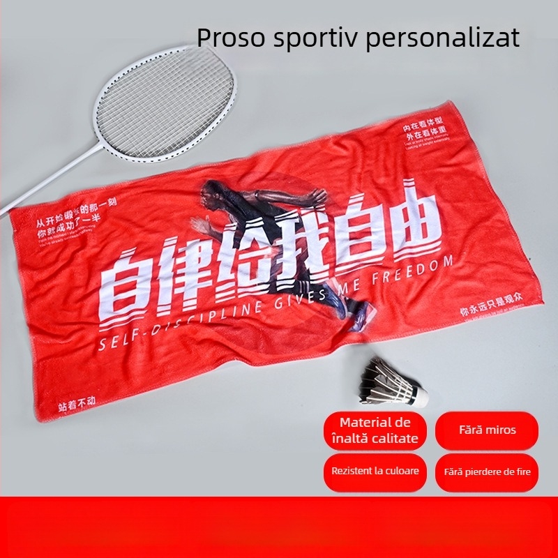 Prosop de sport pentru antrenamente cu logo imprimat, microfibră, 400 g, personalizabil, absoarbe apa și transpirația
