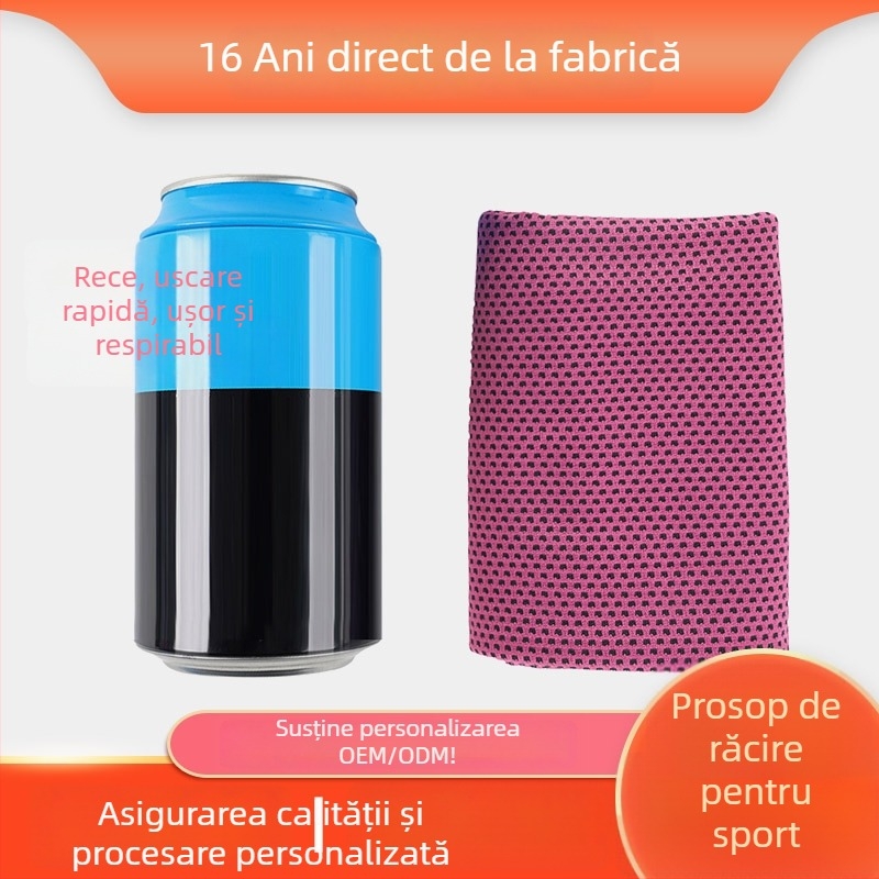 Prosop sport din poliester, fir 150d neîncurcat, 160 g, absorbție a apei 0–5 s, ingrediente principale: nylon 55%.