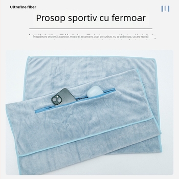 Prosop de sport cu buzunar cu fermoar, microfibră, uscare rapidă, absorbție a umezelii în 0-5 s, greutate 400 g