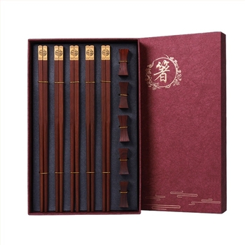 Set de bețișoare din lemn, 5 perechi într-o cutie cadou, lemn de santal, cu siglă imprimată, personalizabil