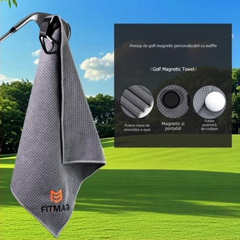 Prosop de golf Magnet - fibră ultrafină, 420 g, logo brodat, fire amestecate, prosop sport pentru ștergerea mingii de golf