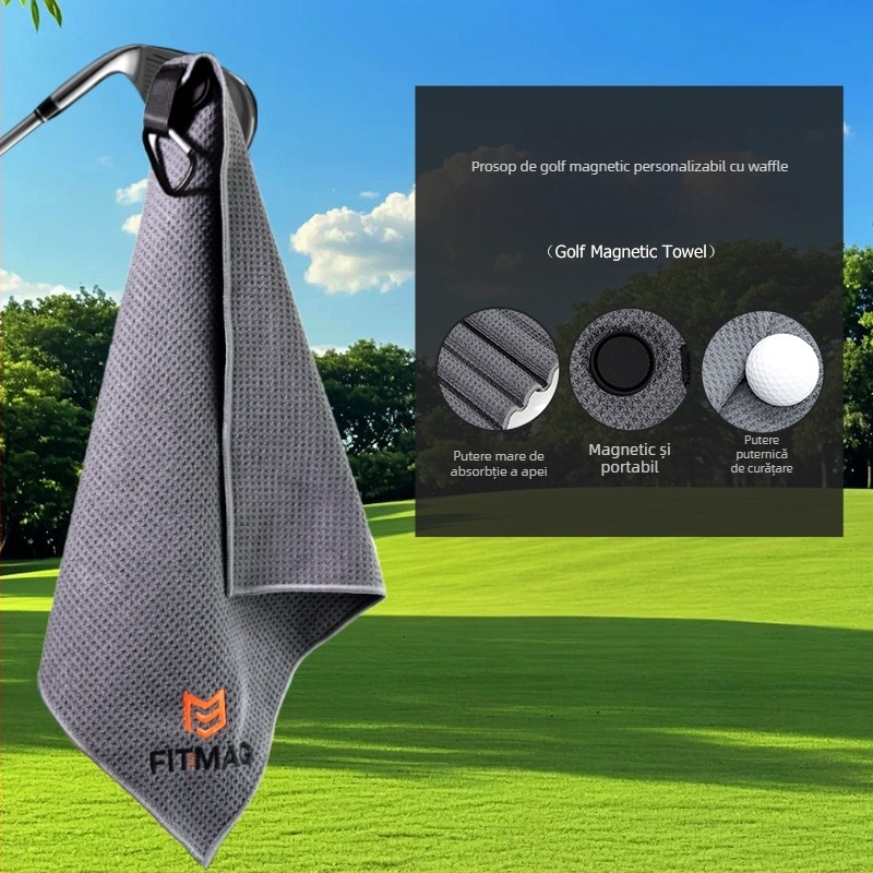 Prosop de golf Magnet - fibră ultrafină, 420 g, logo brodat, fire amestecate, prosop sport pentru ștergerea mingii de golf