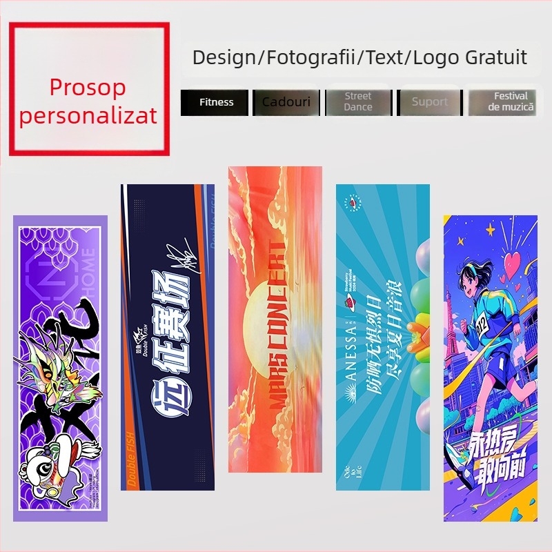 Prosop sport personalizat cu logo și fotografie de vedetă pentru sala de sport, înot și street dance