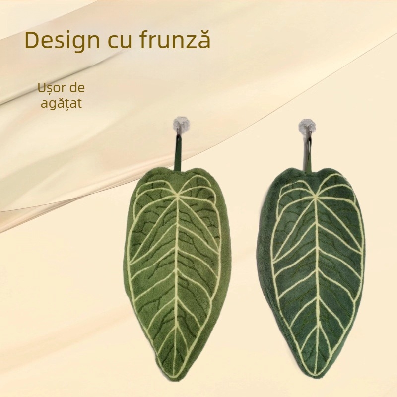 Prosop de mână în formă de frunză, tip agățat, fleece coral, brodat, denier 150, 30–50 g