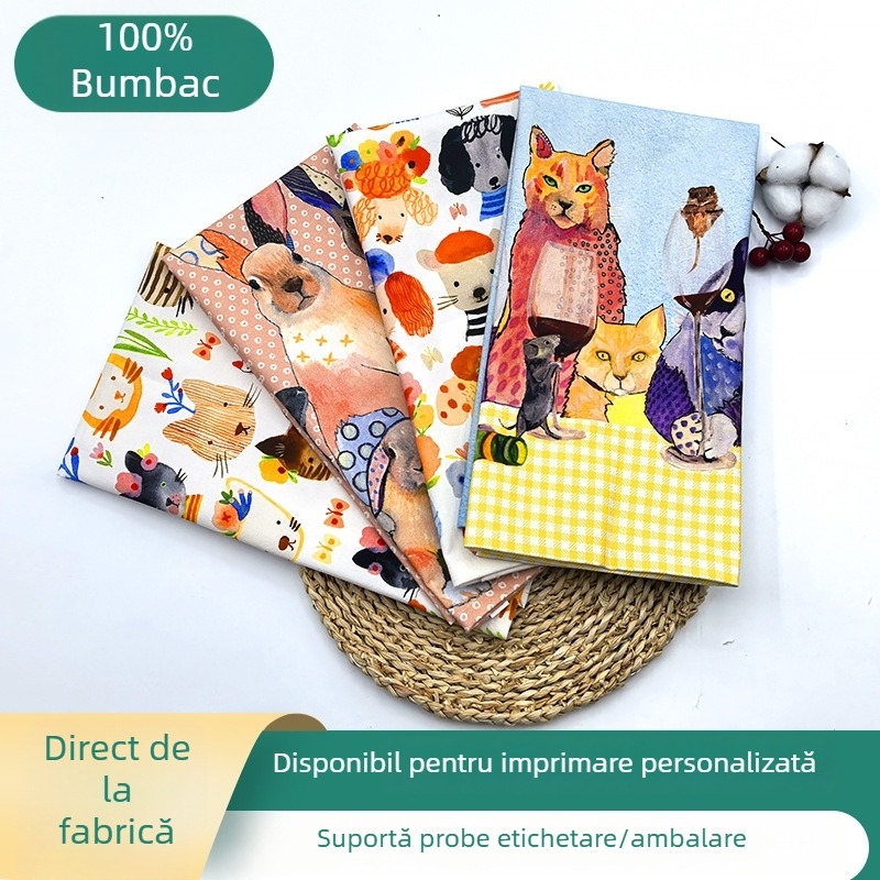 Prosop de bucătărie din bumbac 100% cu imprimare digitală cu modele animale de desene animate, 230 g/m², personalizabil cu logo