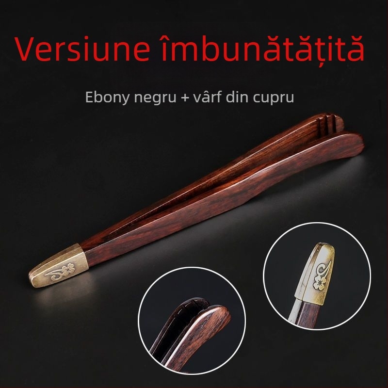Set accesorii ceai — Clește din lemn solid de ebon, Clips pentru ceașca de ceai, Pensete antiaderente, Linguriță de ceai (Material: lemn solid; Include: clipuri și linguriță; Lansare: primăvara 2025)