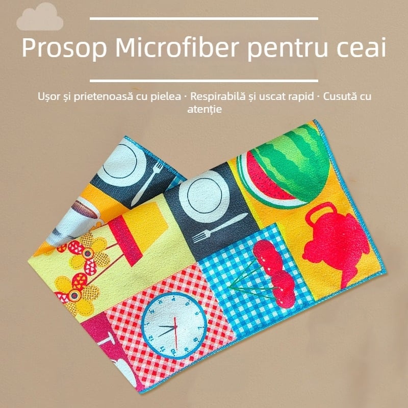 Prosop de bucătărie din microfibră ultrafina, prosop decorativ imprimat cu motive de fructe și flori, 50 g, cod 002