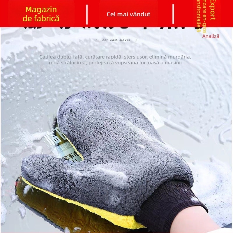 Mănuși de spălat mașina cu laba de urs pluș, material Coral Fleece