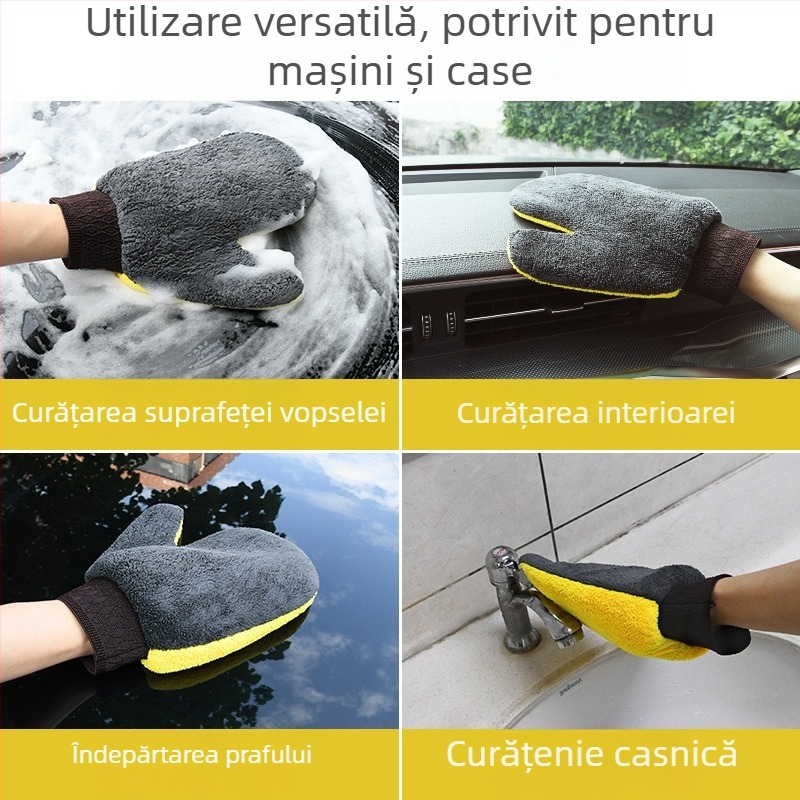 Mănuși de spălat mașina cu laba de urs pluș, material Coral Fleece