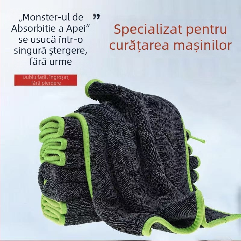 Prosop din microfibră pentru mașină, cu două fețe, fără scămoșare, absorbție puternică a apei, model cu plasă diamantată
