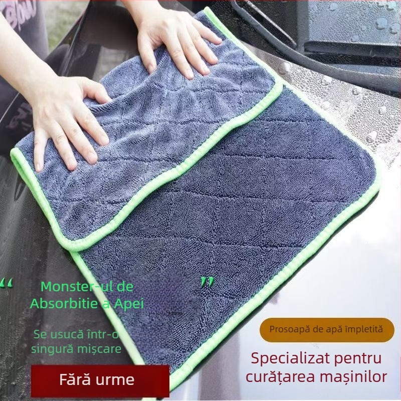 Prosop din microfibră pentru mașină, cu două fețe, fără scămoșare, absorbție puternică a apei, model cu plasă diamantată