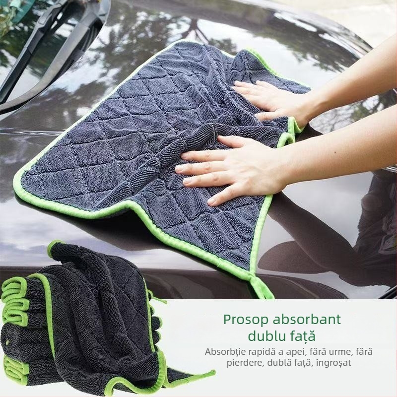 Prosop din microfibră pentru mașină, cu două fețe, fără scămoșare, absorbție puternică a apei, model cu plasă diamantată