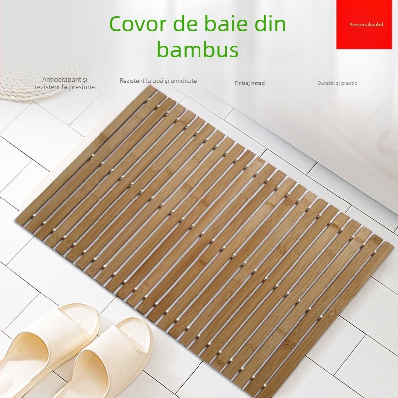 Covor de baie din bambus – bambus brut, antiderapant, lavabil, stil modern și minimalist, personalizabil