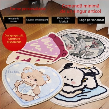 Covoraș rotund din poliester, model Cartoon, imprimare prin transfer termic, conținut de poliester 81–90%, potrivit pentru living, dormitor și baie, personalizabil