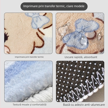 Covoraș rotund din poliester, model Cartoon, imprimare prin transfer termic, conținut de poliester 81–90%, potrivit pentru living, dormitor și baie, personalizabil