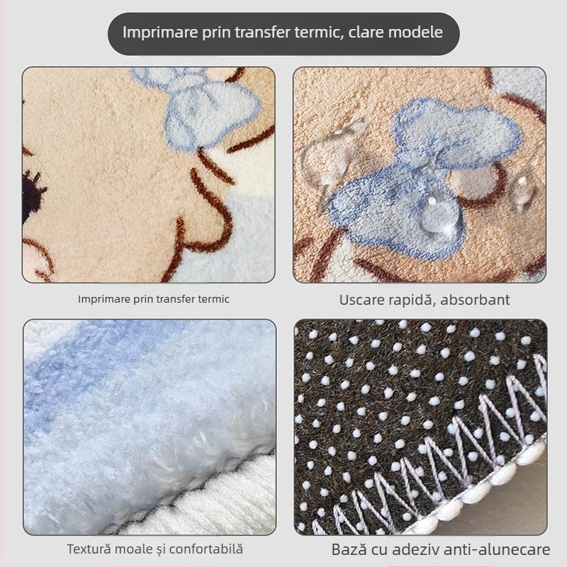 Covoraș rotund din poliester, model Cartoon, imprimare prin transfer termic, conținut de poliester 81–90%, potrivit pentru living, dormitor și baie, personalizabil