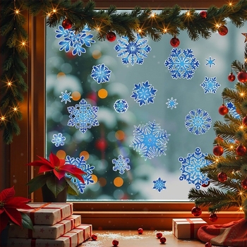 Folie decorativă pentru fereastră cu fulg de zăpadă – folie electrostatică, decorațiune pentru ferestre, imprimare pe ambele fețe, set de 5+ bucăți, potrivit pentru living, dormitor, birou
