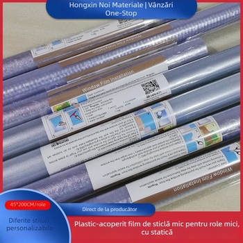 Folie de privacy pentru ferestre din sticlă mată – rolă PVC, fixare electrostatică, compoziție 95% PVC / 5% PET, stil modern minimalist, potrivită pentru baie, dormitor și alte spații